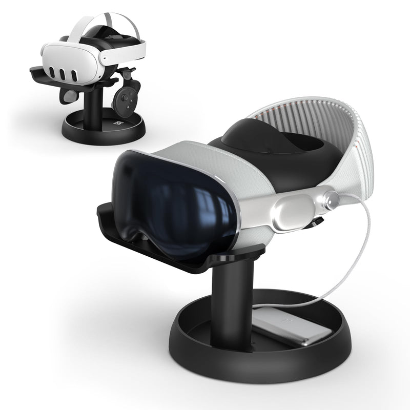 AMVR Stand Holder Compatible with Quest 3/Quest 2/Pico 4/Vision Pro/for PSVR 2 - Universal VR Headset Display Dock, Stable Bracket Storage Round Base, Mount Install Easy