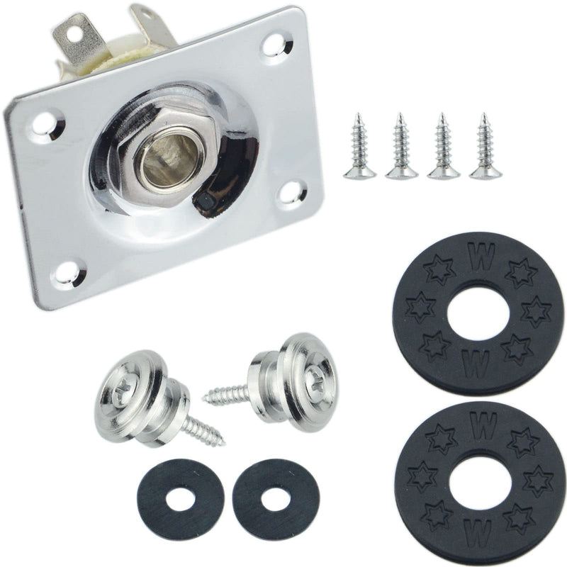 1/4"(6.35mm) Silver Guitar Input Jack Output Plate Jackplate Socket for LP Les Paul Style Electric Guitar,2 PCS Guitar Strap Buttons with Strap Blocks Square Style