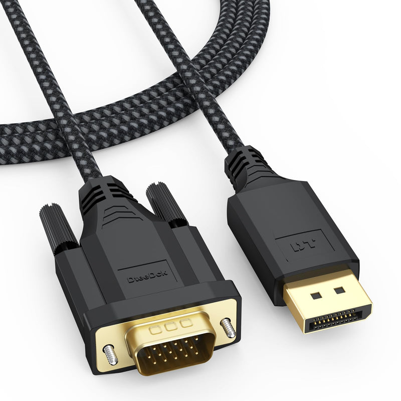 DisplayPort to VGA Cable 6ft, Display Port DP to VGA Adapter Cable Converter Male to Male Braided Cord for Monitor Desktop Laptop Display Projector HDTV 6 Feet 1 Pack