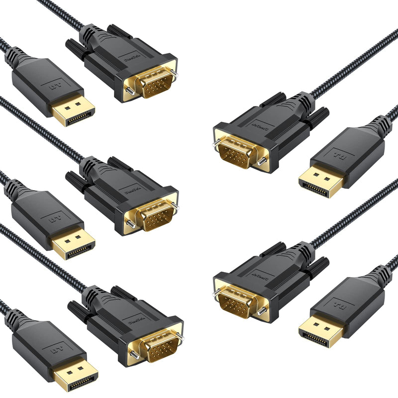 DisplayPort to VGA Cable 3ft 5 Pack, DP Display Port to VGA Adapter Cable Converter Male to Male Braided Cord for Monitor Desktop Laptop Display Projector HDTV 3 Feet
