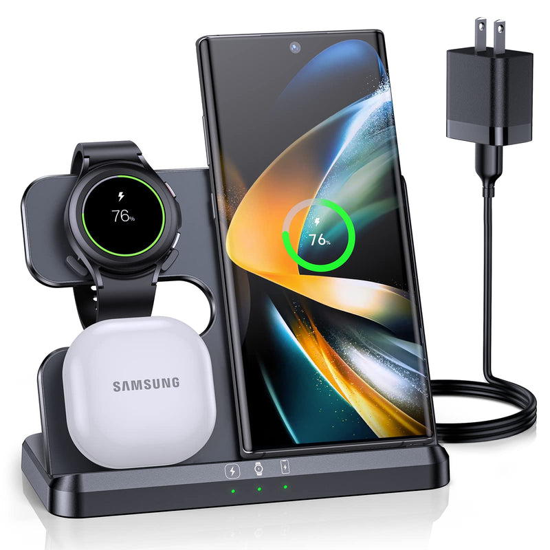 ZUBARR Wireless Charging Station for Samsung 3 in 1 Wireless Charger for Galaxy Z Flip 4/3 Z Fold 4 S22 S21 S20 Note20 Compatible with Samsung Watch Charger for Galaxy Watch 5/4/3, Galaxy Buds, Black