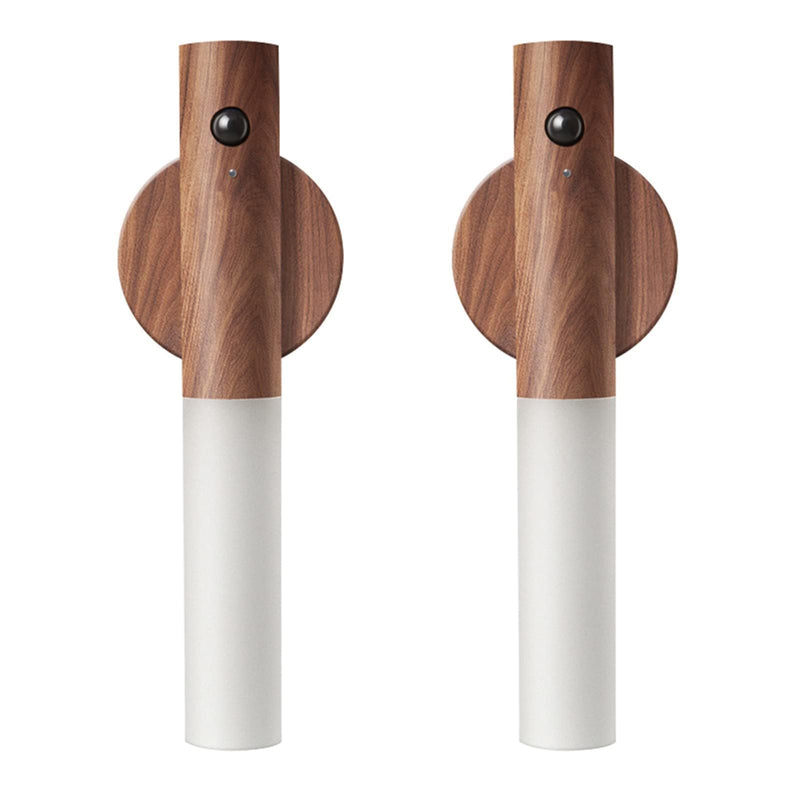 [AUSTRALIA] - LANDGOO Wooden Motion Sensor Lights Indoor, Magnet Body Hallway Rechargeable LED Wireless Battery Operated Wall Sconce, Portable Decor Torch Night Lighting for Bedroom (Walnut Wood 2PCS) Small Walnut Wood 2ps 