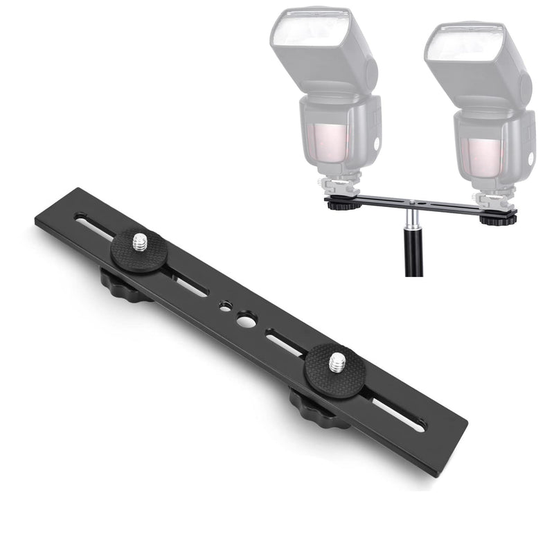 Dual Flash Bracket 8in/20.3cm Camera Mount Tripod Bracket with 1/4 Screw Hot Shoe Flash Light Bracket for LED Light Microphone 3D Stereo Stereoscopic Photography 1 Pack