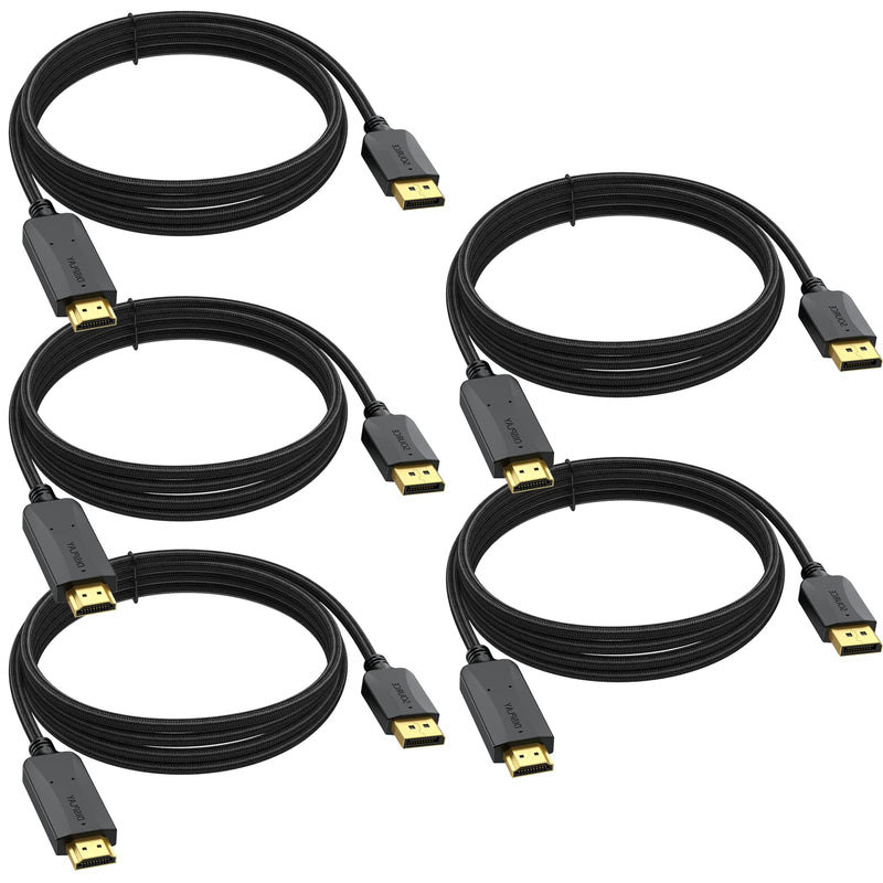 4K DisplayPort to HDMI Cable 10FT 5-Pack, DP to HDMI Display HDTV Cord | Unidirectional 4K (3840 * 2160) Durable & Flexible for TV, Computer, Monitor, Projector and More-Cotton Braided 10 Feet Black