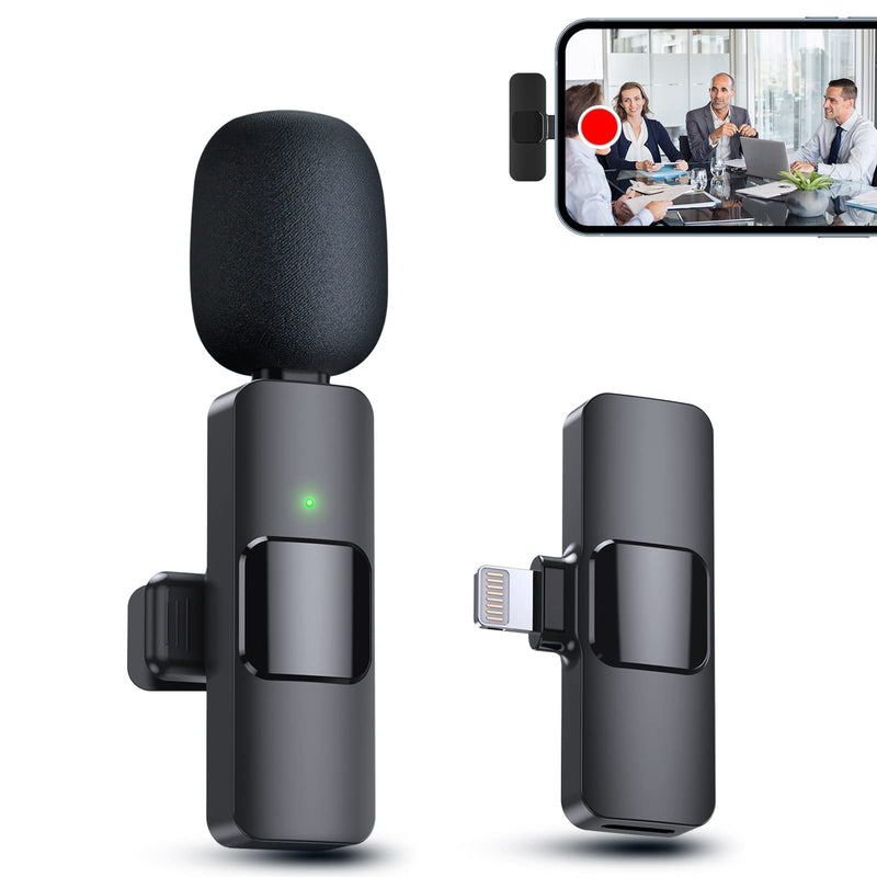 PQRQP Wireless Microphone for iPhone iPad, Clip Mic, Lavalier Microphone, Microphones, Plug-Play Video Recording, Live Stream, YouTube, TikTok Black