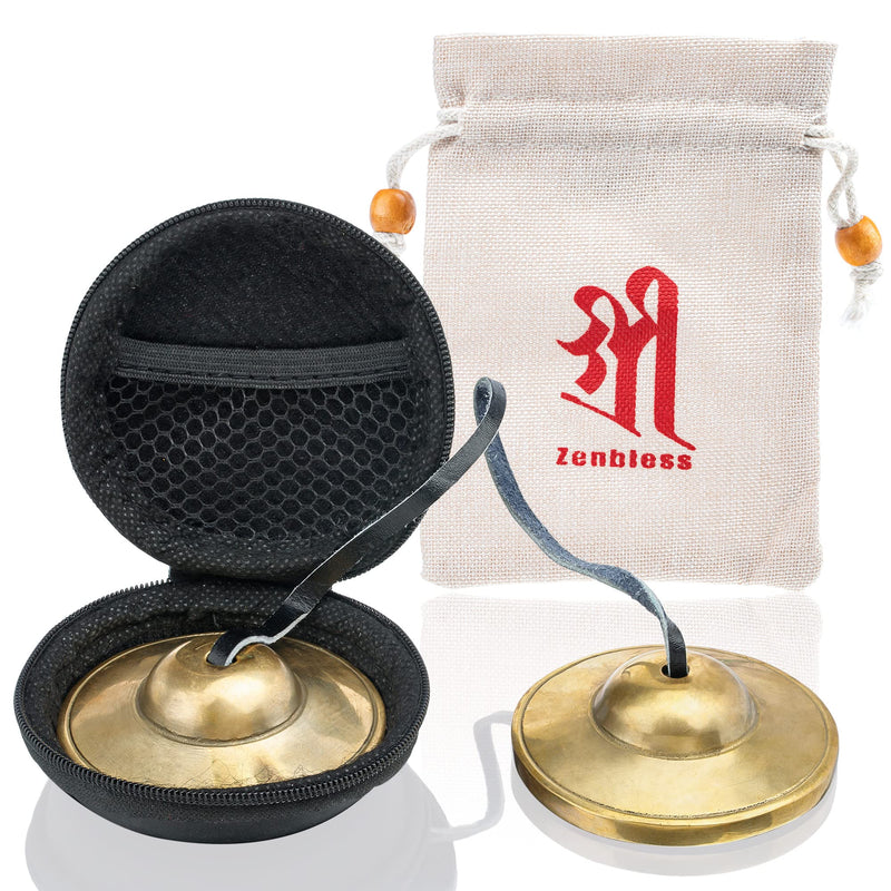 ZenBless Tibetan Tingsha Cymbals 2pcs, with Storage Box and Fabric Case,Meditation Brass Chime Bells for Spiritual Healing Mindfulness, Yoga Buddhist, Relaxation Musical Instruments 2.6 in(6.6cm) 1pcs Smooth style(brass)