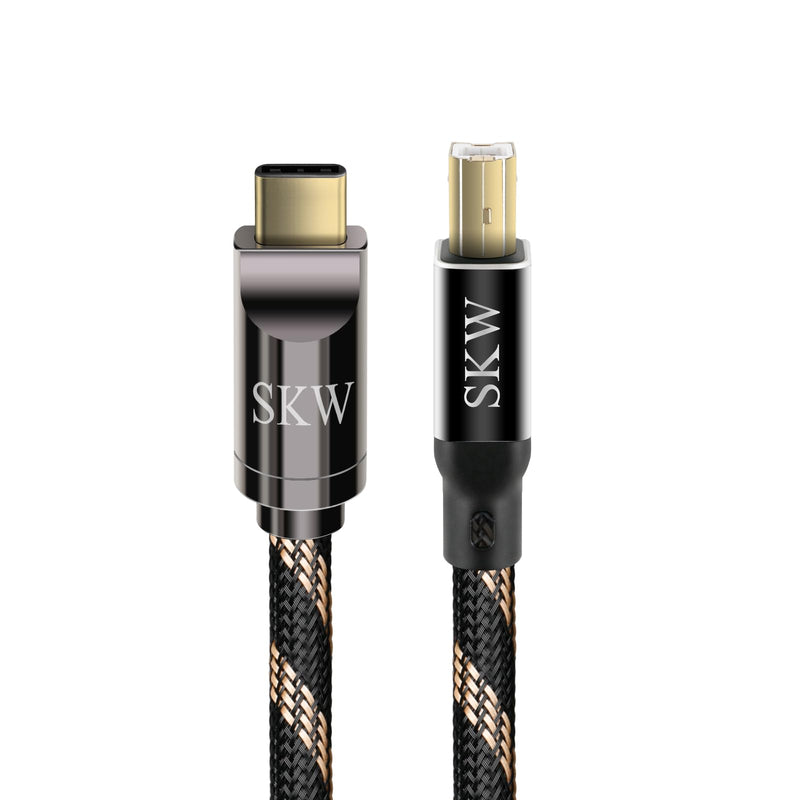 SKW Audiophile USB C to USB B DAC/Decoder Cable 6.5ft/2m Double Shielded | Dual-shielded, 24K gold-plated contacts, braided nylon jacket, Printer Cable, MacBook/iPhone to DAC & audio interface cable 6.5 ft