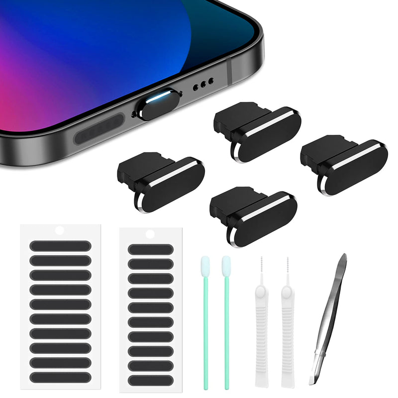 iPhone Dust Plug Compatible with iPhone and AirPods, Lightning Port Plug Protector Charging Port Anti Dust Cover Includes Speaker Cover (Black) Black