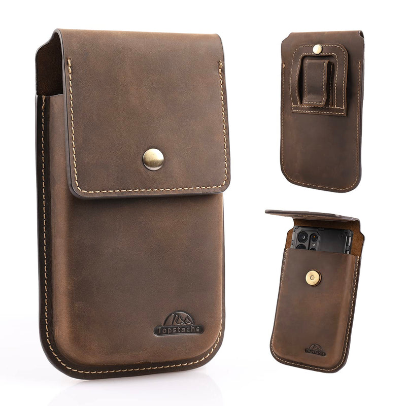 Topstache Leather Phone Holster for Belt,Flip Cell Phone Case with Belt Clip for S22 Ultra,S22 Plus,S22, Pouch for iPhone 14/13 Pro Max, Universal Smartphone Sheath X-Large Darkbrown