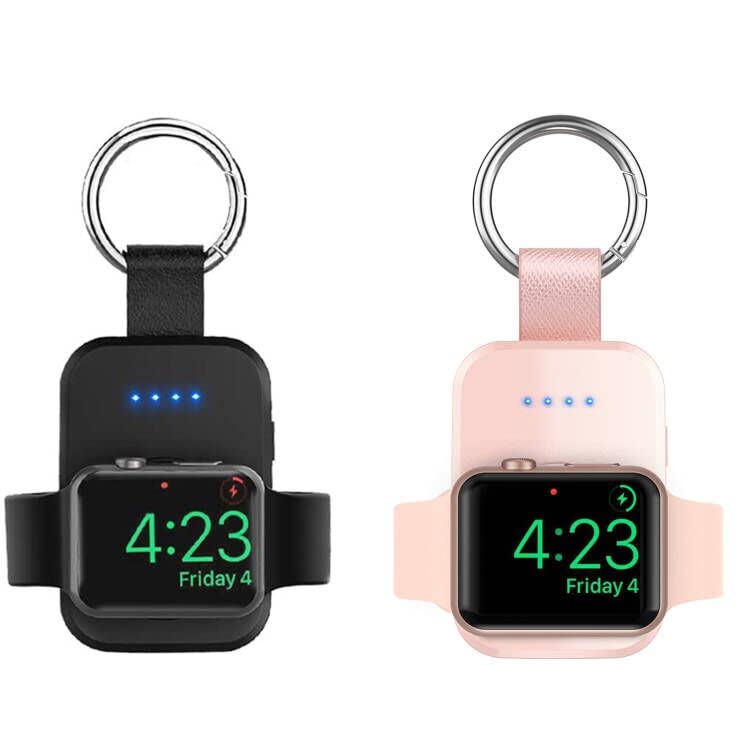 i.VALUX Portable Wireless Charger for Apple Watch, Pink and Black Keychain Extra Battery Travel Charger with USB Cable Compatible with Watch Series 8 7 6 5 4 3 2