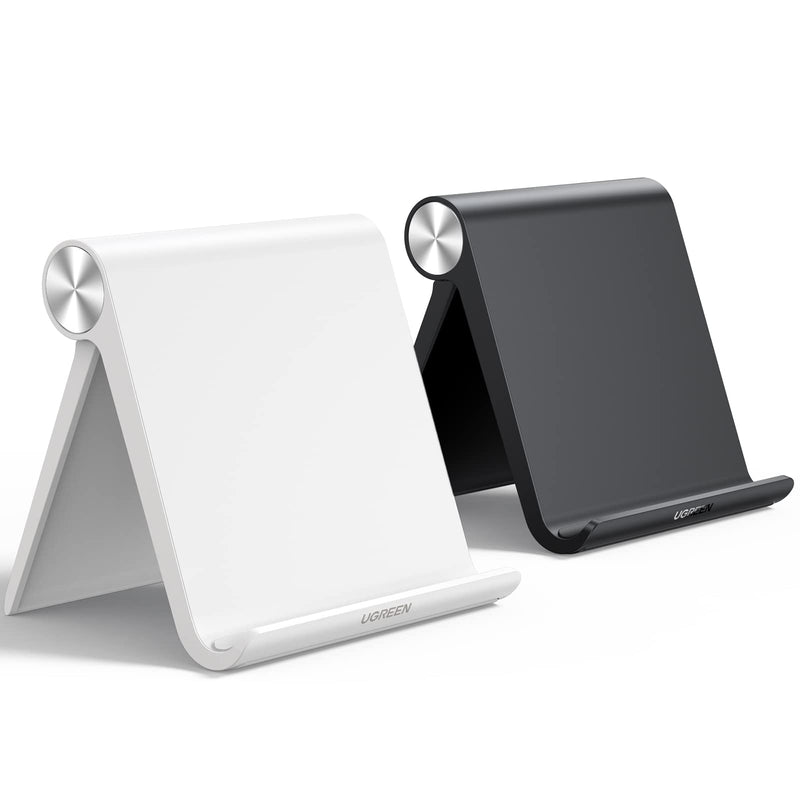 UGREEN 2 Pack Tablet Stand Holder Adjustable Desktop Portable Stand Home Office Desk Accessories Compatible with iPad 10.2 iPad Pro 11 Inch iPad 9.7 iPad Mini 6 5 4 3 Phone Black and White Black+White