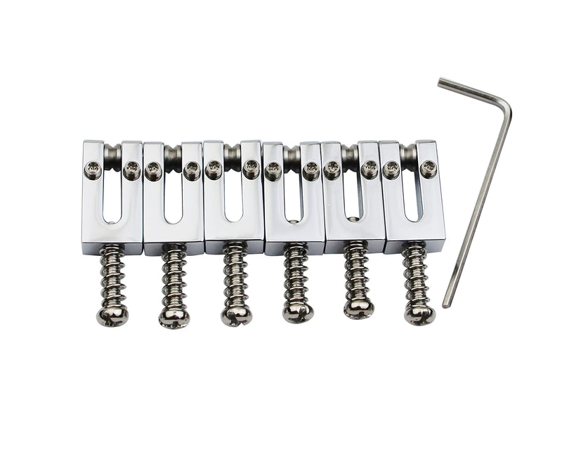 Guyker 10.5MM Guitar Tremolo Bridge Saddles - Brass Modern Guitar Saddles Compatible with Strat ST Tele TL Electric Guitar (6 Pack, Chrome) 10.5mm string spacing