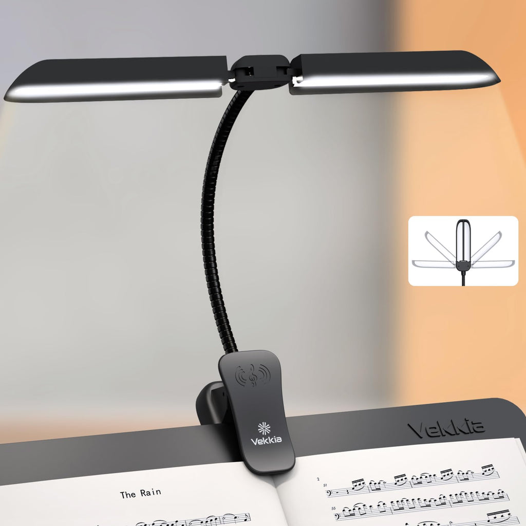 Vekkia Folding Music Stand Light, Portable 42 Led Rechargeable Super Bright Clip On Piano Lamp, Professional 5 Brightness×3 Color Temperature, Perfect for Grand Piano, Book Reading. Black