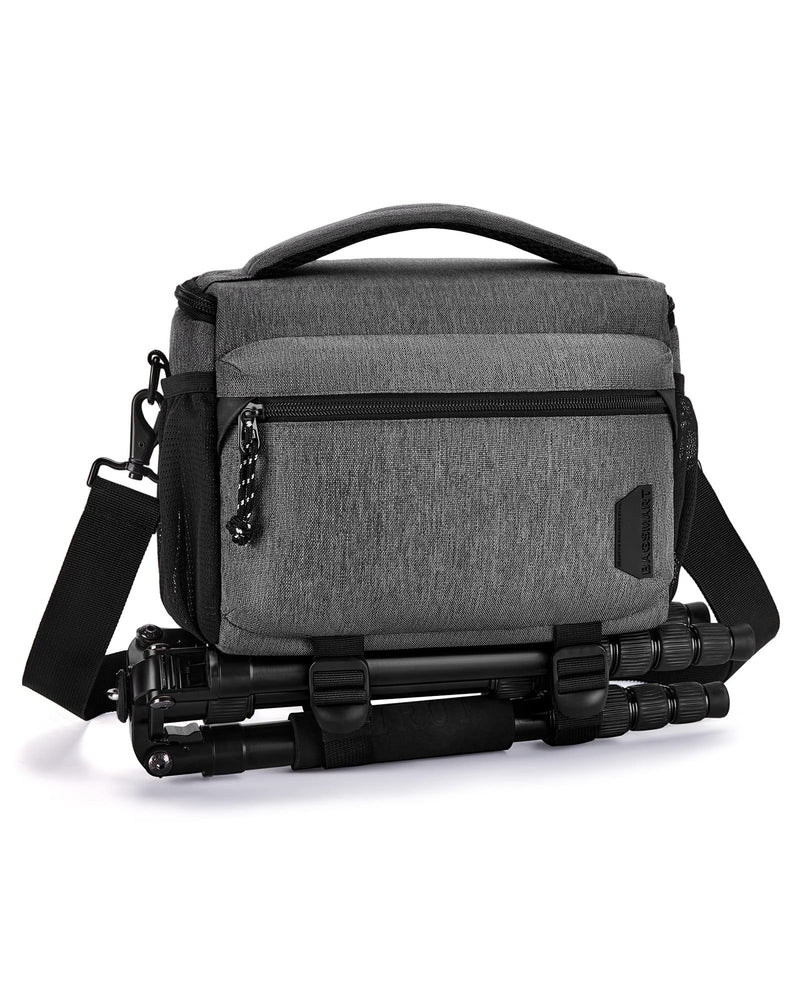 BAGSMART Camera Bag, Small Camera Case with Tripod Holder, Compact Camera Shoulder Bags for DSLR/SLR/Mirrorless Cameras, Waterproof Crossbody Camera Bag Women Men, Grey 02-Grey
