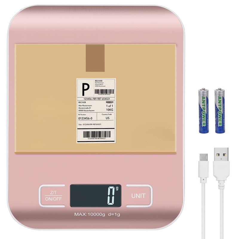 Digital Shipping Scale, Kitchen Scale, Stainless Steel Accurate 10kg/1g Portable Rechargeable Small Postal Scale for Packages, Small Business, Handmade, Liquids, Jewelry, Boutique(Rose Gold) Rose gold Rechargeable(10kg/1g)