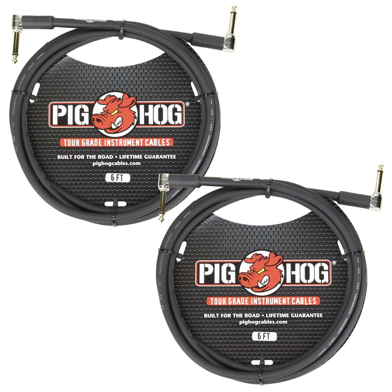 [AUSTRALIA] - Briskdrop Pig Hog PH6RR High Performance 8mm Right-Angle 1/4'' Guitar Instrument Cable, 6 Feet - 2 Pack 