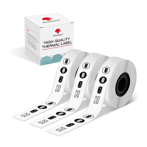 [AUSTRALIA] - Phomemo D30 Continuous Labels, D35 Q30 Q31 Q32 Q30S Long Label Tape, Sticker Thermal Paper Self-Adhesive D30 Label Maker Tape Consumables, Black on White, 15mm x 6m (0.59 x 236.22 Inch) 3-Roll White/White/White 