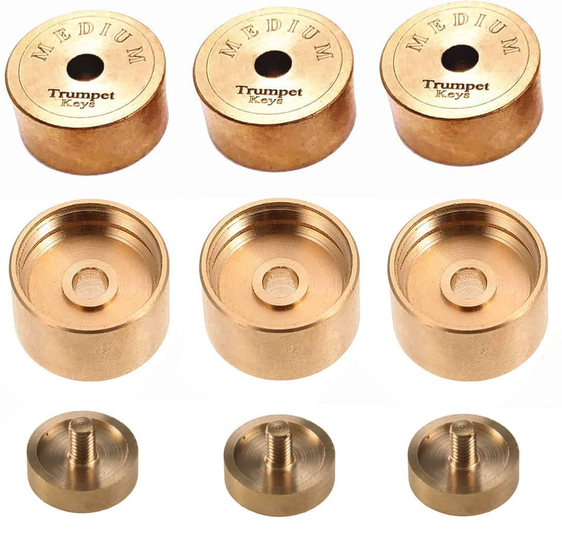 9pcs Trumpet Trim Kit Bach Trumpet Bottom Valve Cap Weighted for Improving the Sound MEDIUM, Raw Brass