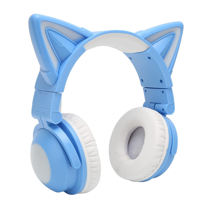 PUSOKEI RGB Cat Ear Headphone, Stereo Cute Gaming Bluetooth Headphones with 3.5mm Cable, Over Ear Cat Adjustable LED Light Foldable Music Headset for Adult Kids Game Music