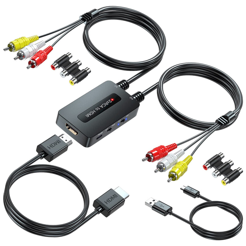 Dual Port RCA to HDMI, Double Composite AV to HDMI Converter, Two RCA in One HD Out Converter for N64/Wii/PS2/DVD/VHS to Display On Newer TVs