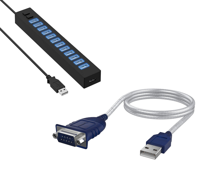 SABRENT USB 2.0 to Serial (9 Pin) DB 9 RS 232 Converter Cable, Prolific Chipset, HEXNUTS,+13 Port High Speed USB 2.0 Hub with Power Adapter and 2 Control Switches
