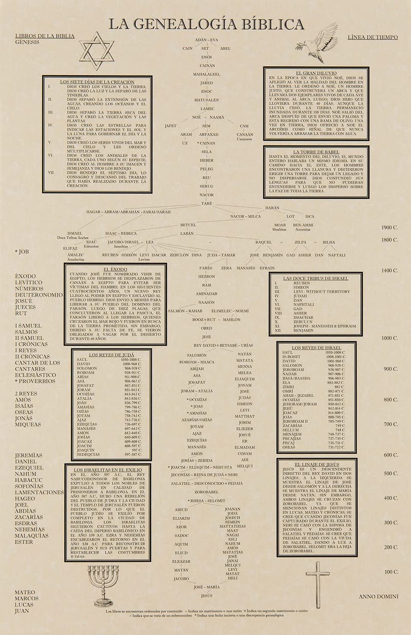 Tabla de Genealogía Bíblica, Árbol Genealógico desde Adán hasta Jesús, Tabla de Cronología de los Libros de la Biblia, Excelente Regalo para Pastores