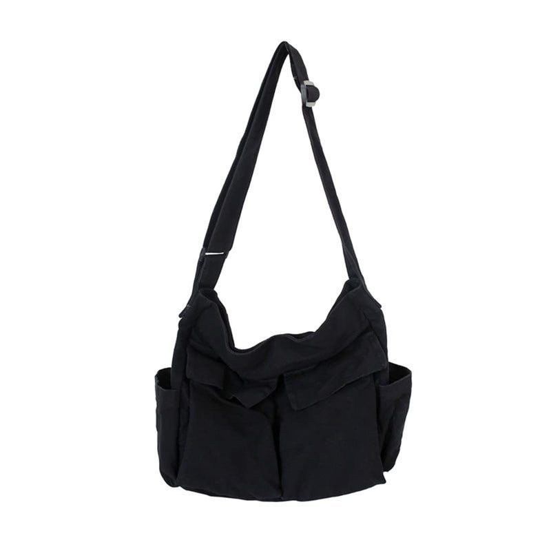 Aesthetic Cute Messenger Bag for School Vintage Black Canvas Crossbody for Women Shoulder Laptop Bag