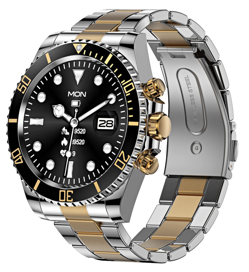 findtime Smart Watch for Android Phones Answer Make Calls SMS Reminder Smartwatch Compatible iPhone Bluetooth Stainless Steel Fitness Watch Men Smart Watches for Men Reloj Inteligente black gold