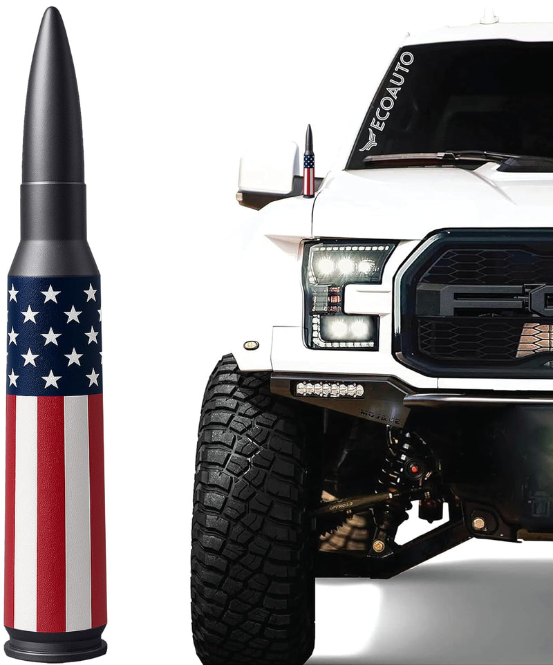 [AUSTRALIA] - EcoAuto Bullet Antenna Replacement for Dodge Ram & Ford F150 F250 F350 Super Duty Ford Raptor Bronco Trucks - Anti-Theft Design - Radio Antenna for Truck 1990 - Current (American Flag) American Flag 