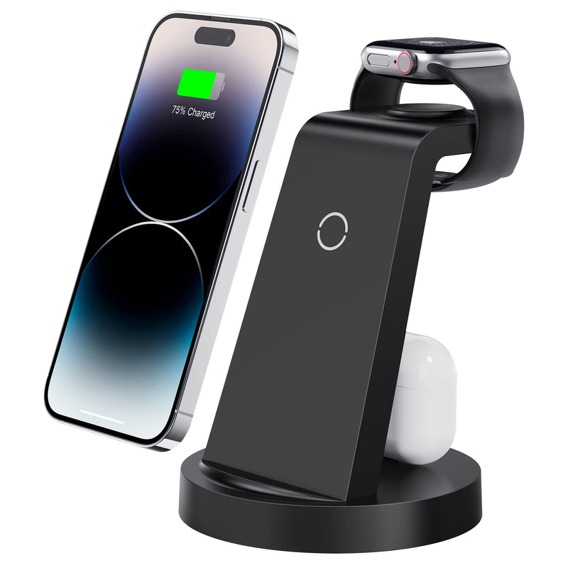 3 in 1 Charging Station for iPhone, Wireless Charger for iPhone 14 13 12 11 X Pro Max & Apple Watch - Charging Stand Dock for AirPods Black