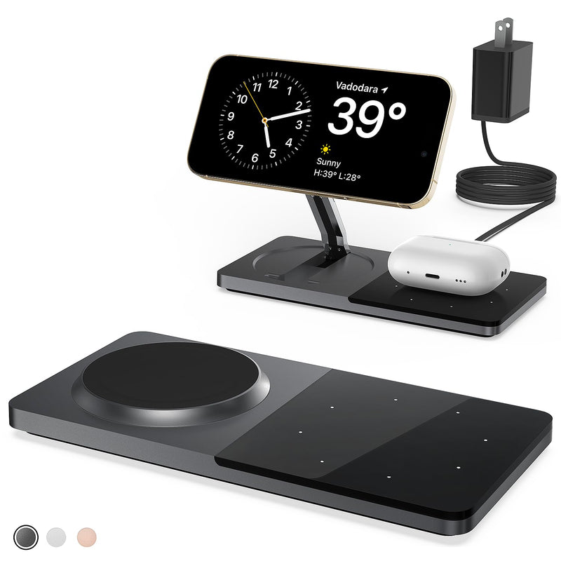 Mag-Safe Charger Stand for iPhone， Wireless Charger Stand for Apple Products, 2 in 1 Magnetic Charging Station for iPhone 15/14/13/12 Series, Airpods 3/2/Pro with Adapter (Black) black