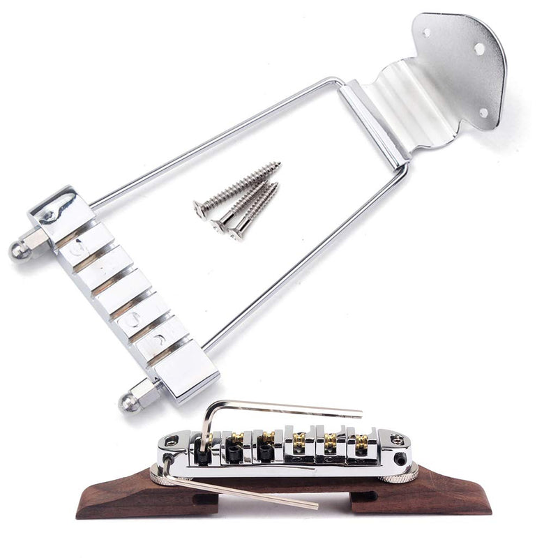6 String Guitar Trapeze Tailpiece Bridge and Roller Tune-O-Matic Saddle Bridge for Jazz Archtop Guitar Replacement (Chrome chrome