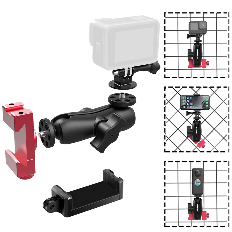 Upgraded Aluminum Fence Mount with Shade - iPhone Fence Mount Compatible with GoPro, Cellphone, Mevo Start, Insta360 for Softball, Tennis, Baseball, Football, Net/Chain Link Games Recording Large