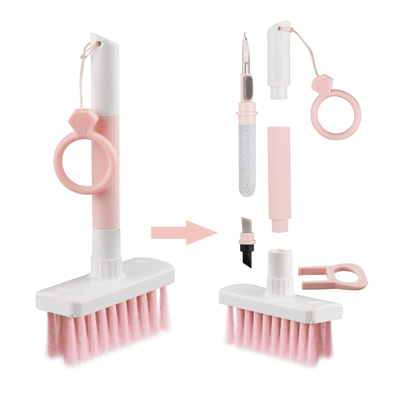 Soft Brush Keyboard Cleaner, Computer Cleaning Tool Kit, 7 in 1 Multipurpose Corner Slit Duster Keycap Puller and Soft Microfiber Brush for Bluetooth Headset Lego Airpods Laptop Camera Lens (Pink) Pink