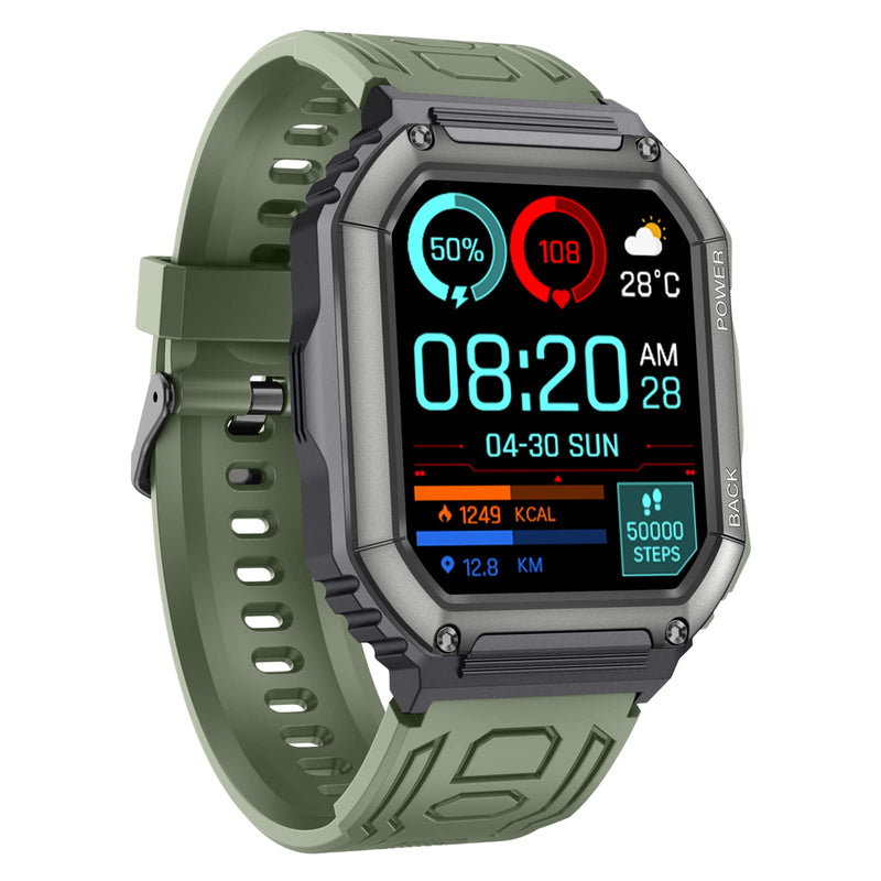 Tuanzi KR06 Sports Smart Watch 1.8 Inch Bluetooth Call Music Play Voice Assistant Health Monitor Multi Sports Modes Fitness Tracker (Green) KR06-Green