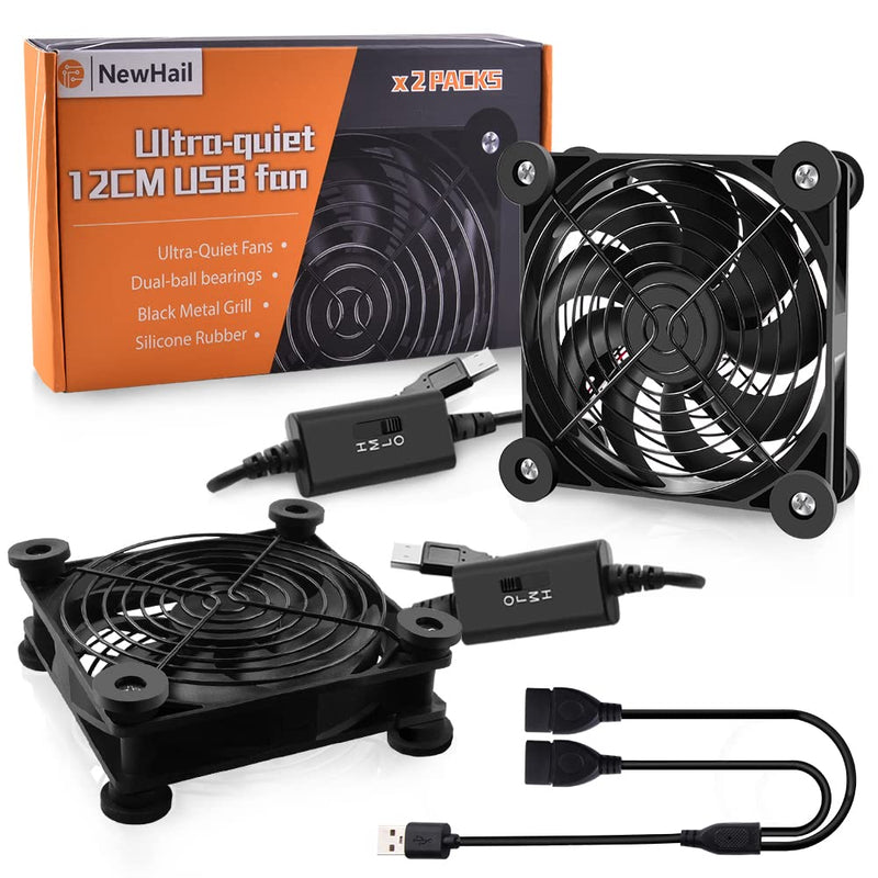 2Pack Quiet 120mm USB Fan Dual-Ball Bearings, USB Fan 5V, with L/M/H 3-Degree Speed Controller High Airflow Cooling Fan for Router Modem Receiver DVR Playstation Xbox TV Box 2Pack
