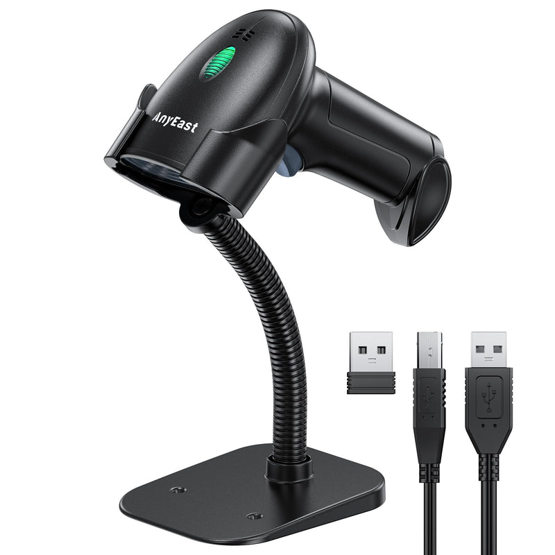 Barcode Scanner with Stand, Bluetooth and Wireless Barcode Scanner, Inventory 2D 1D QR Code Scanners for Computer POS, Handheld CMOS Image Bar Code Reader for Warehouse Library Supermarket Gray