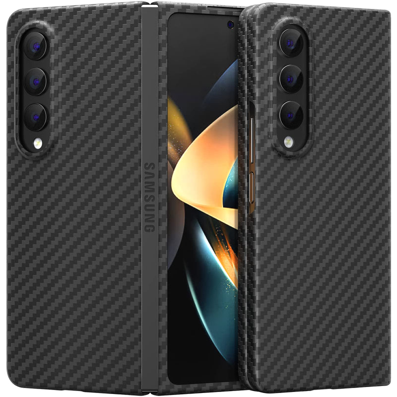 memumi Real Carbon Fiber for Samsung Galaxy Z Fold 4 5G Case, Sturdy Durable Carbon 0.5 mm Slim Case for Galaxy Z Fold4 Carbon Fiber Aramid Fiber with Military-Grade Drop Protection Black