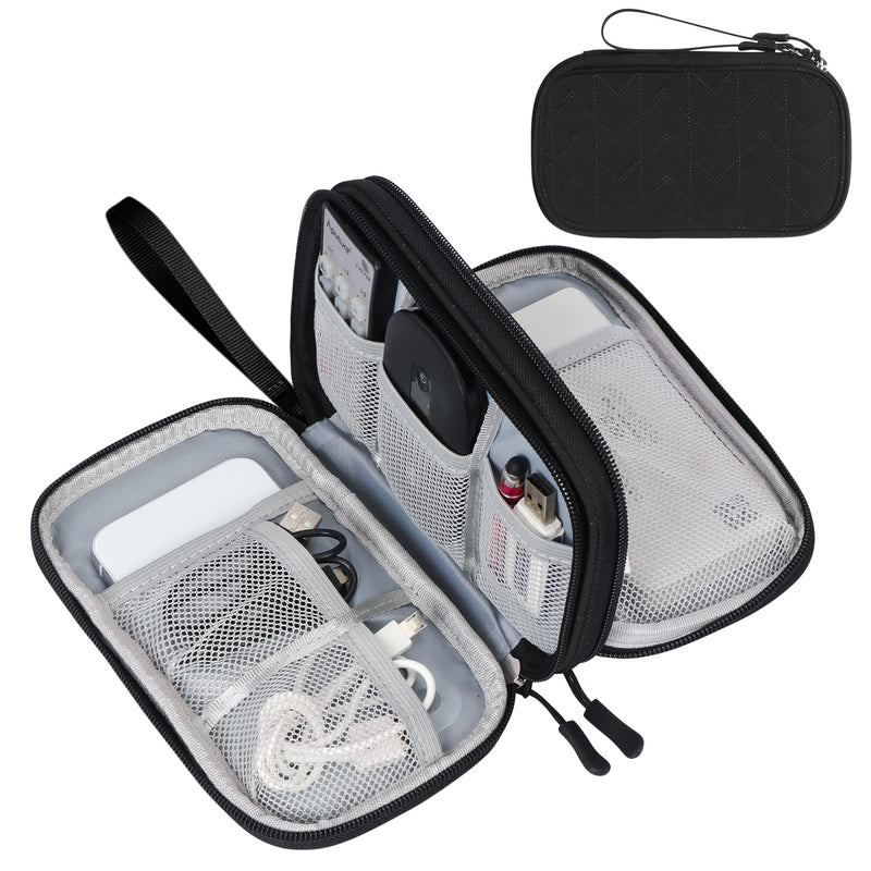 FYY Travel Organizer Pouch Electronic Accessories Carry Case Portable Waterproof Double Layers All-in-One Storage Bag for Cable, Cord, Charger, Phone, Pattern Black Small Black-Pattern