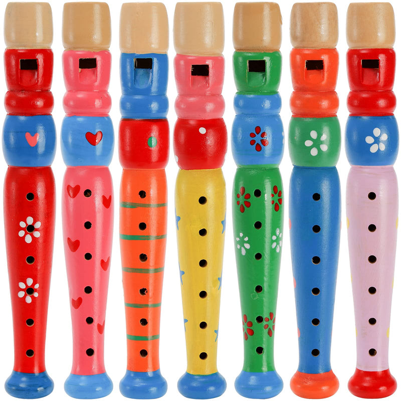 Foraineam 7 Pieces Small Wooden Recorders Wooden Flute Musical Instrument, Colorful Wood Piccolo Woodwind Music Rhythm Recorder Educational Instruments