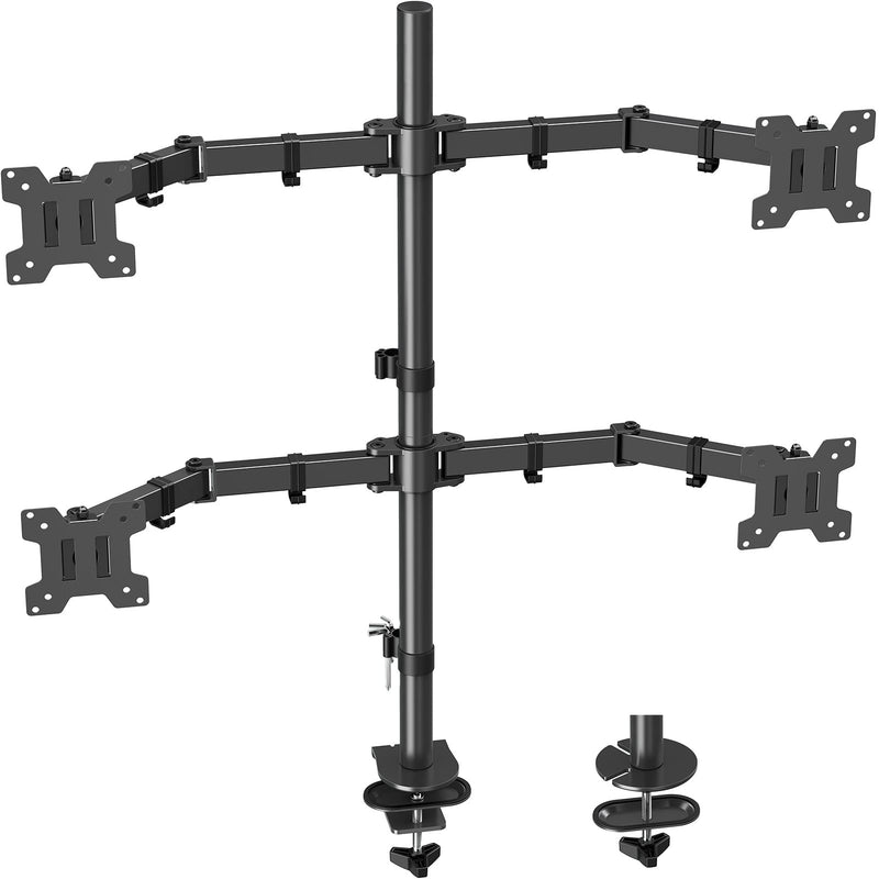 MOUNT PRO 4 Monitor Mount for Max 32" Computer Screens, Up to 17.6lbs Each | Quad Monitor Stand for Desk, Fully Adjustable Stacked 4 Desk Arm with Tilt, Swivel, Rotation, VESA 75x75/100x100mm Black(Max 32")