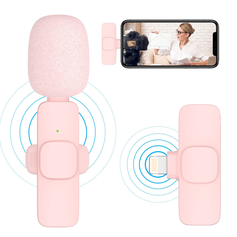 Pink Wireless Lavalier Microphone for iPhone - Plug Play Clip on Shirt Lapel Mini Mic for TikTok YouTube Facebook Live Stream Vlog Video Recording -No Need App/Bluetooth Pink