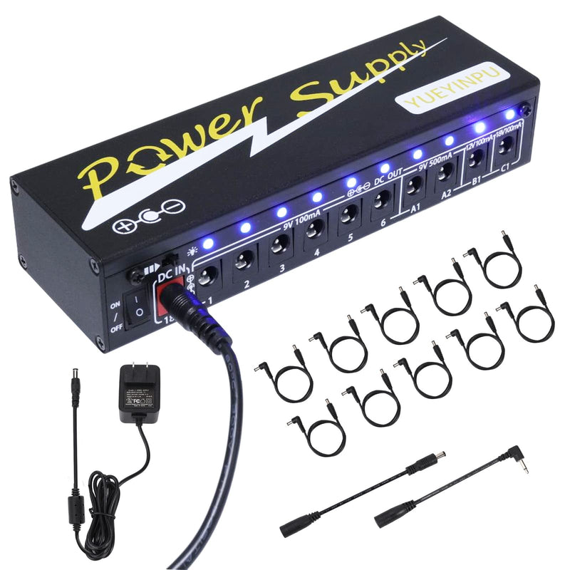 Power Supply for Guitar Effect Pedals 10 Isolated DC Output 9V/12V/18V for Effect Pedal with Separate Short-Circuit Protection