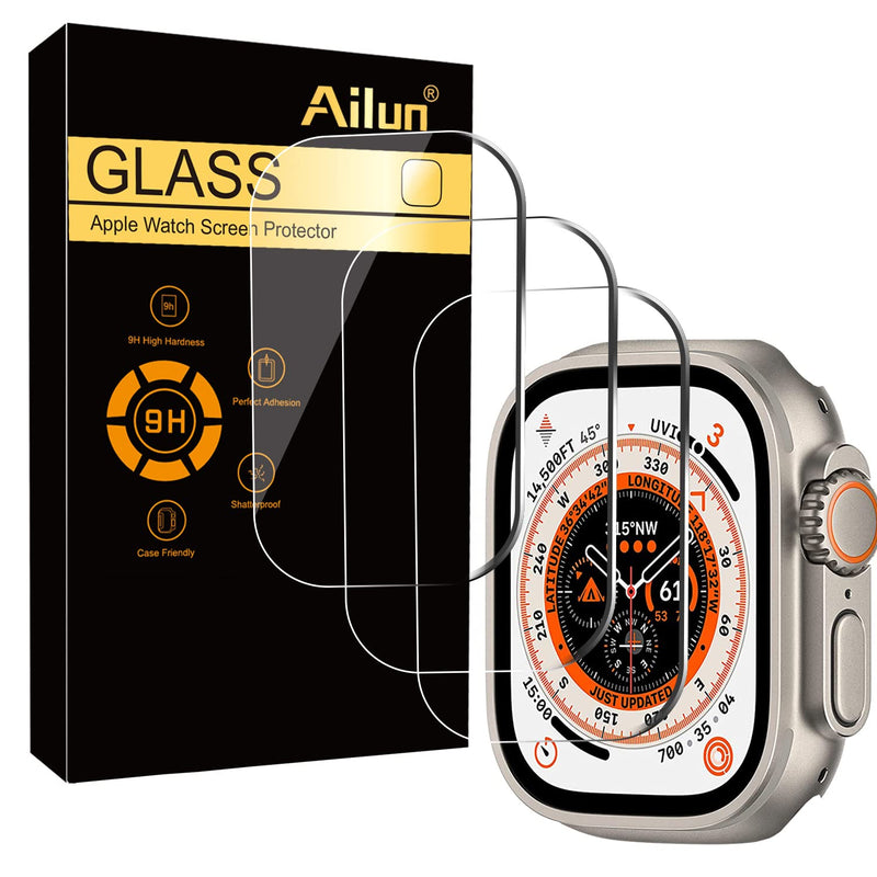 Ailun for Apple Watch Ultra 2/Ultra Screen Protector [49mm], Tempered Glass Film, Anti-Scratch, High Definition, Touch Sensitive[3 Pack][Clear] 49MM Clear