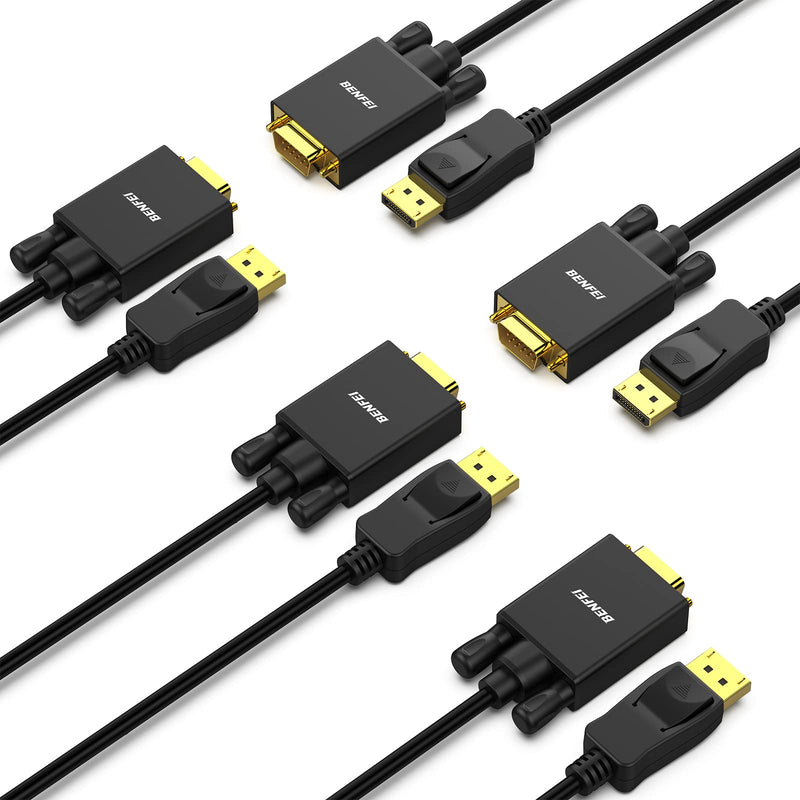 [AUSTRALIA] - BENFEI DisplayPort to VGA 6 Feet Cable 5 Pack, Display Port Male to VGA Male Gold-Plated Cord 6 feet Compatible for Lenovo, Dell, HP, ASUS and Other Brand 