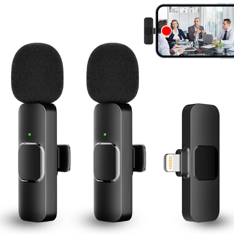 PQRQP 2 Pack Wireless Lavalier Microphone for iPhone iPad,Professional Plug-Play Wireless Mic for Recording,Live Stream,YouTube,Facebook,TikTok black