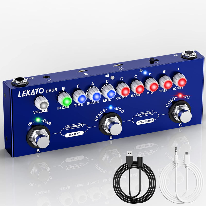 LEKATO Bass Multi Effects Pedal, Guiter Peda with IR Loading 9 AMP Models, Delay Reverb Chorus, Multi Effects Processor for Bass, Bluetooth 5.0,Recording, Built-in Battery For Bass Guitar