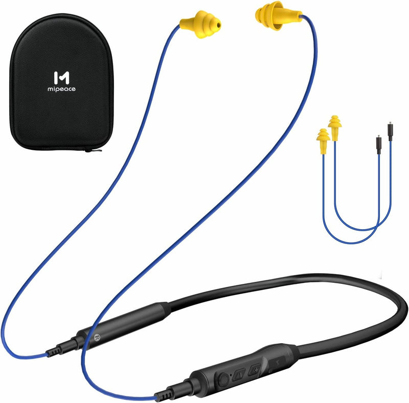 MIPEACE Bluetooth Earplug Headphones, Neckband Ear Protection Work earbuds-29db Noise Reduction Safety Headphones with Replacement Buds,19+Hour Battery for Lawn Mowing DIY(Blue) Blue