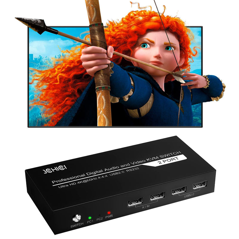 4K KVM Switch HDMI 2 Port for 2 PCs – with USB Hub | 2 computers share 1 monitor, keyboard, mouse, printer & USB drive. 4K@60Hz, plug & play, hotkey switching.