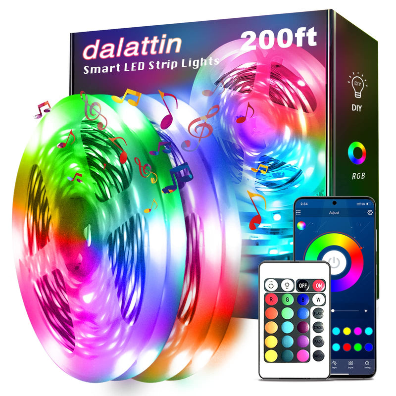 dalattin Led Lights for Bedroom 200ft, Smart Led Strip Lights with App Control Remote, RGB LED Light Strips, 24V Led Strip Lights for Room Decoration Party, Festival Decor(2 Rolls of 100ft) 200FT(Bluetooth)